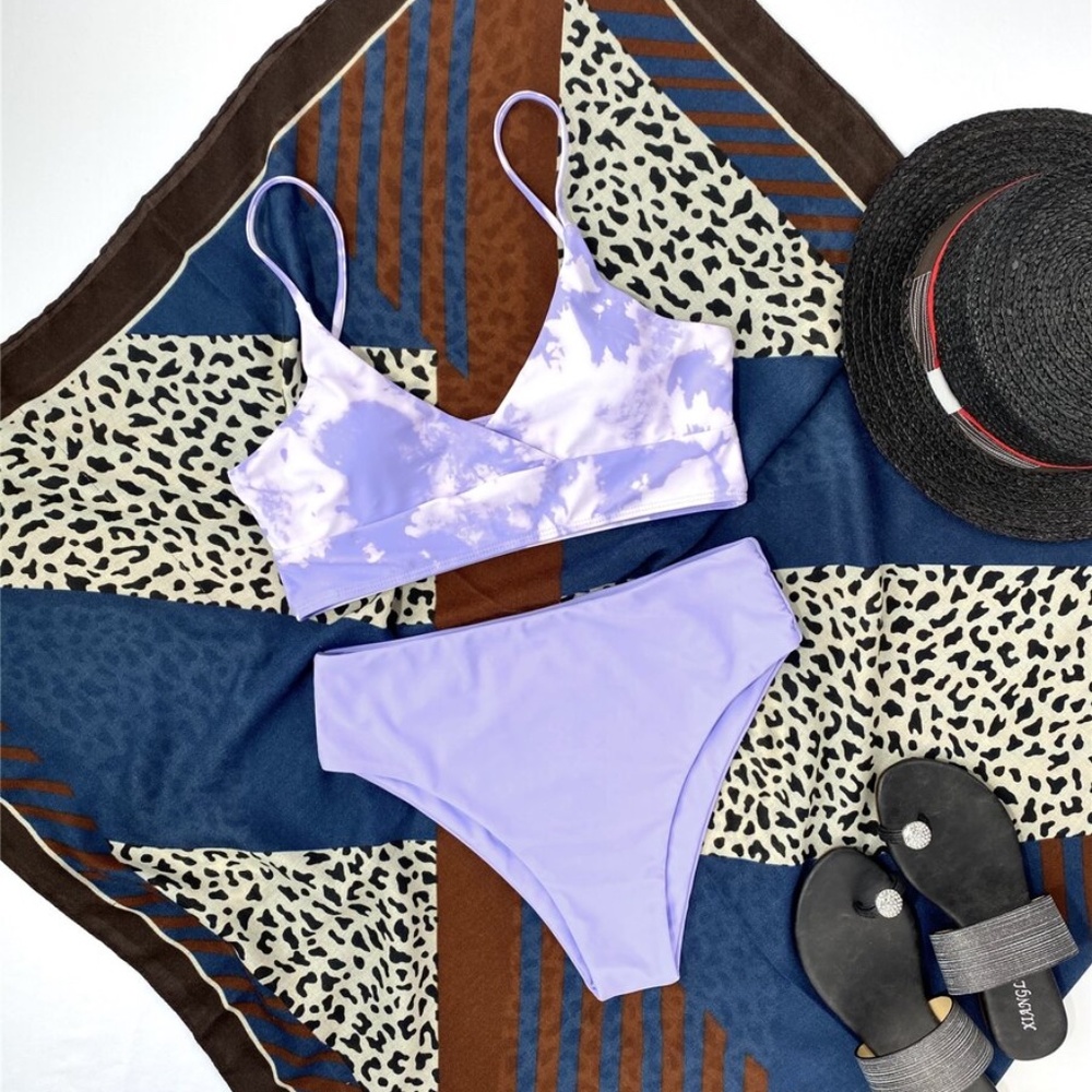 Tie dye bikini set swim high waist Lilac Purple - Picture 6 of 8